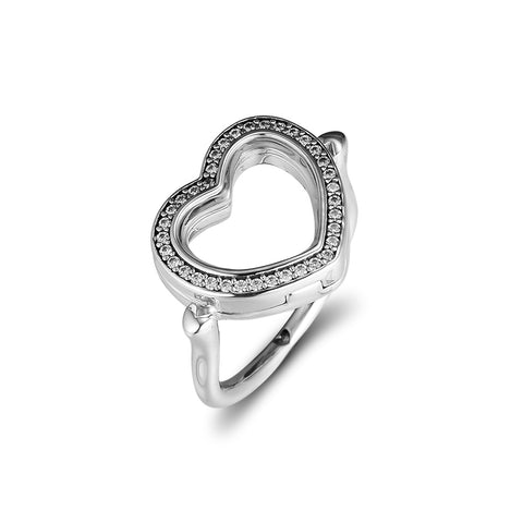 CKK Ring Sparkling Floating Heart 925 Sterling Silver