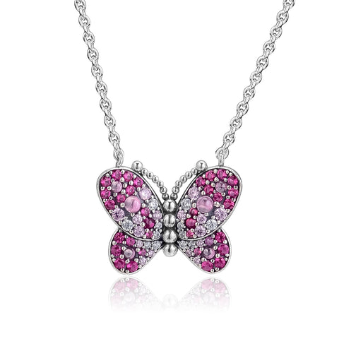 CKK Pink Butterfly Necklace  925 sterling silver